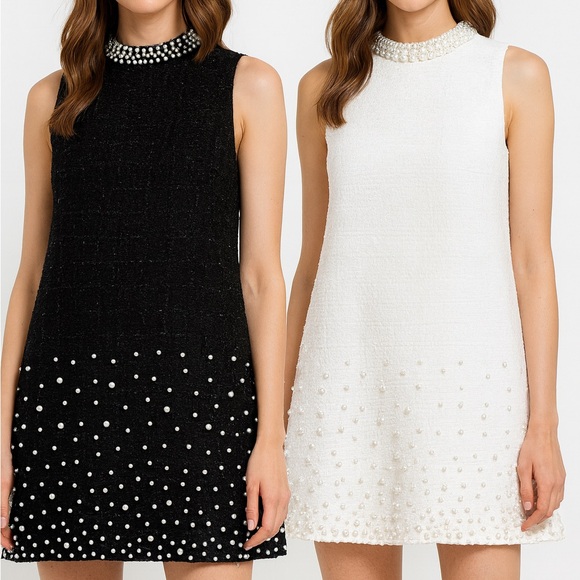 Tweed Pearl Embellished Shift Dress Small - Picture 1 of 14